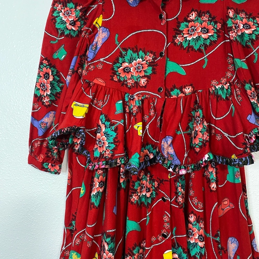 Vintage Vibrant Red Floral Kids Dress - Picture 4 of 16